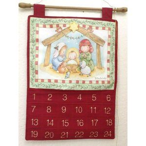 Advent Calendar MERRY CHRISTMAS Panel Wall Hanging Nativity Jesus Tina Wenke
